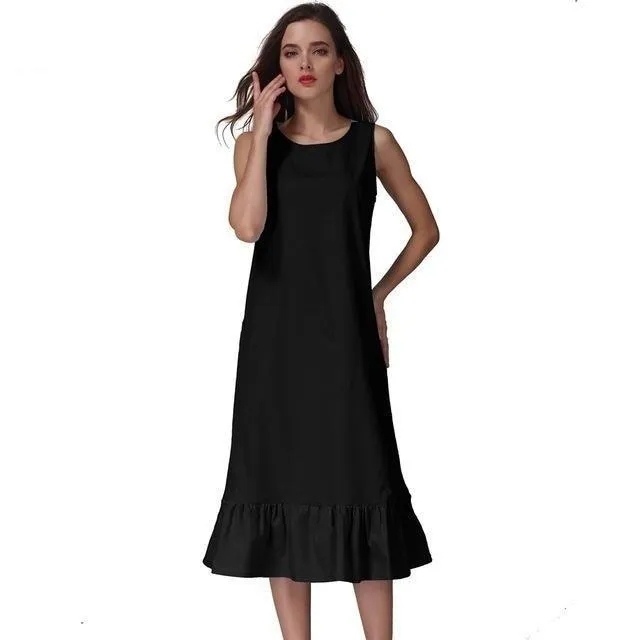 100% Cotton Long Sleeveless Casual Plus Size Mid Calf Dress for Women