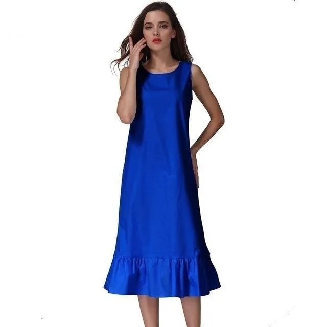 100% Cotton Long Sleeveless Casual Plus Size Mid Calf Dress for Women