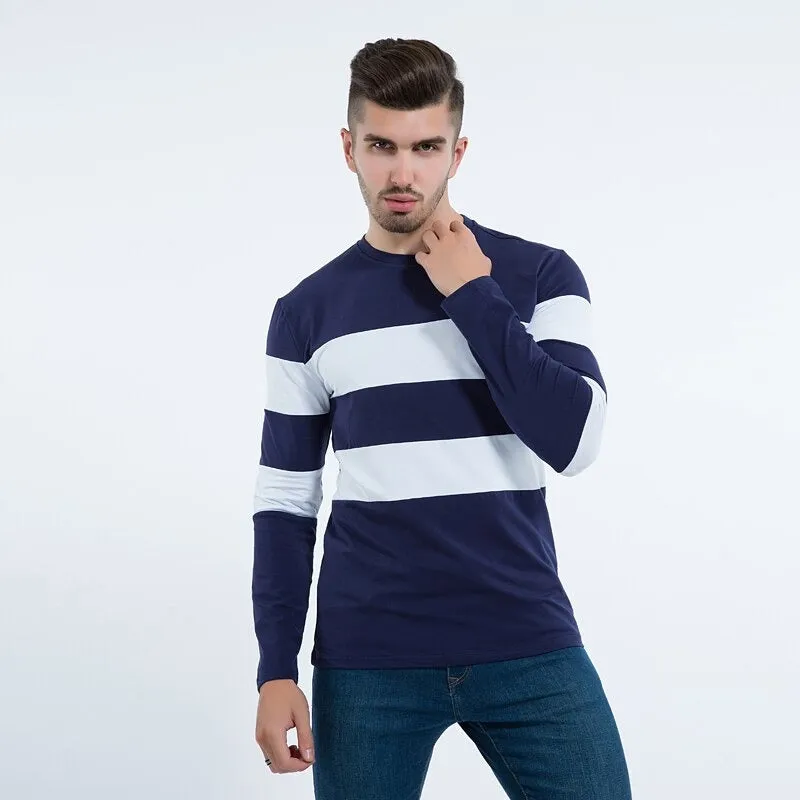 Autumn Winter Long Sleeve O Neck Striped Casual T-Shirt for Men