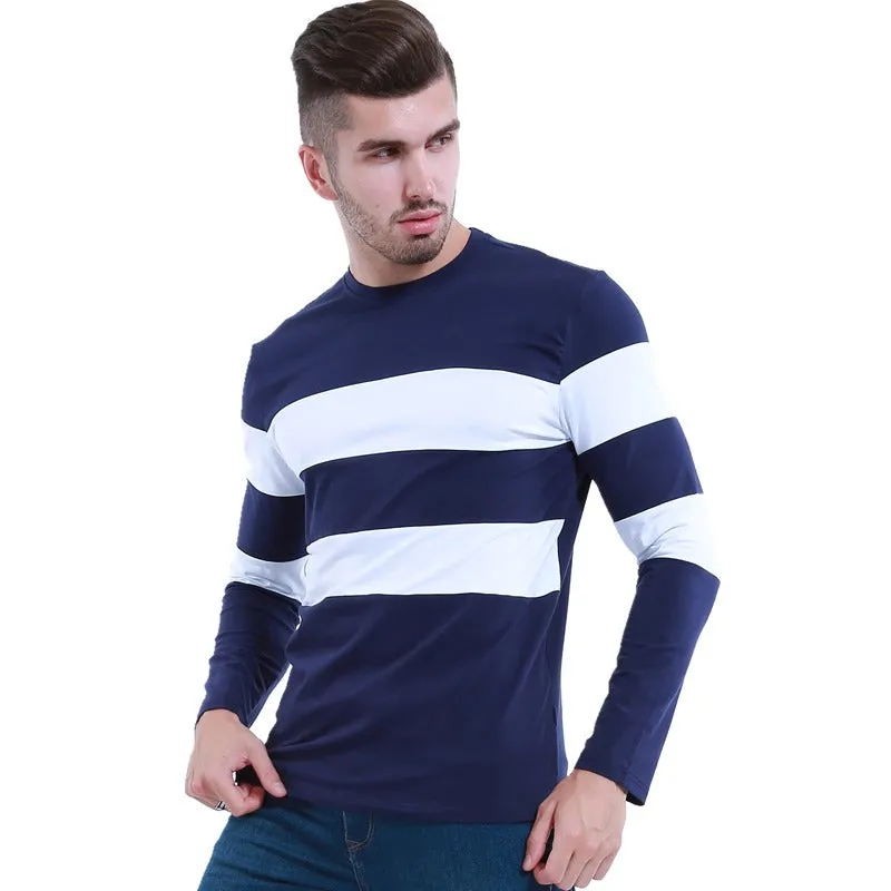 Autumn Winter Long Sleeve O Neck Striped Casual T-Shirt for Men