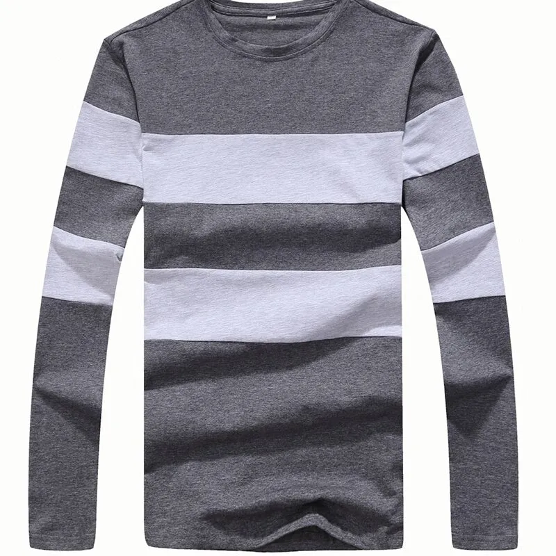 Autumn Winter Long Sleeve O Neck Striped Casual T-Shirt for Men