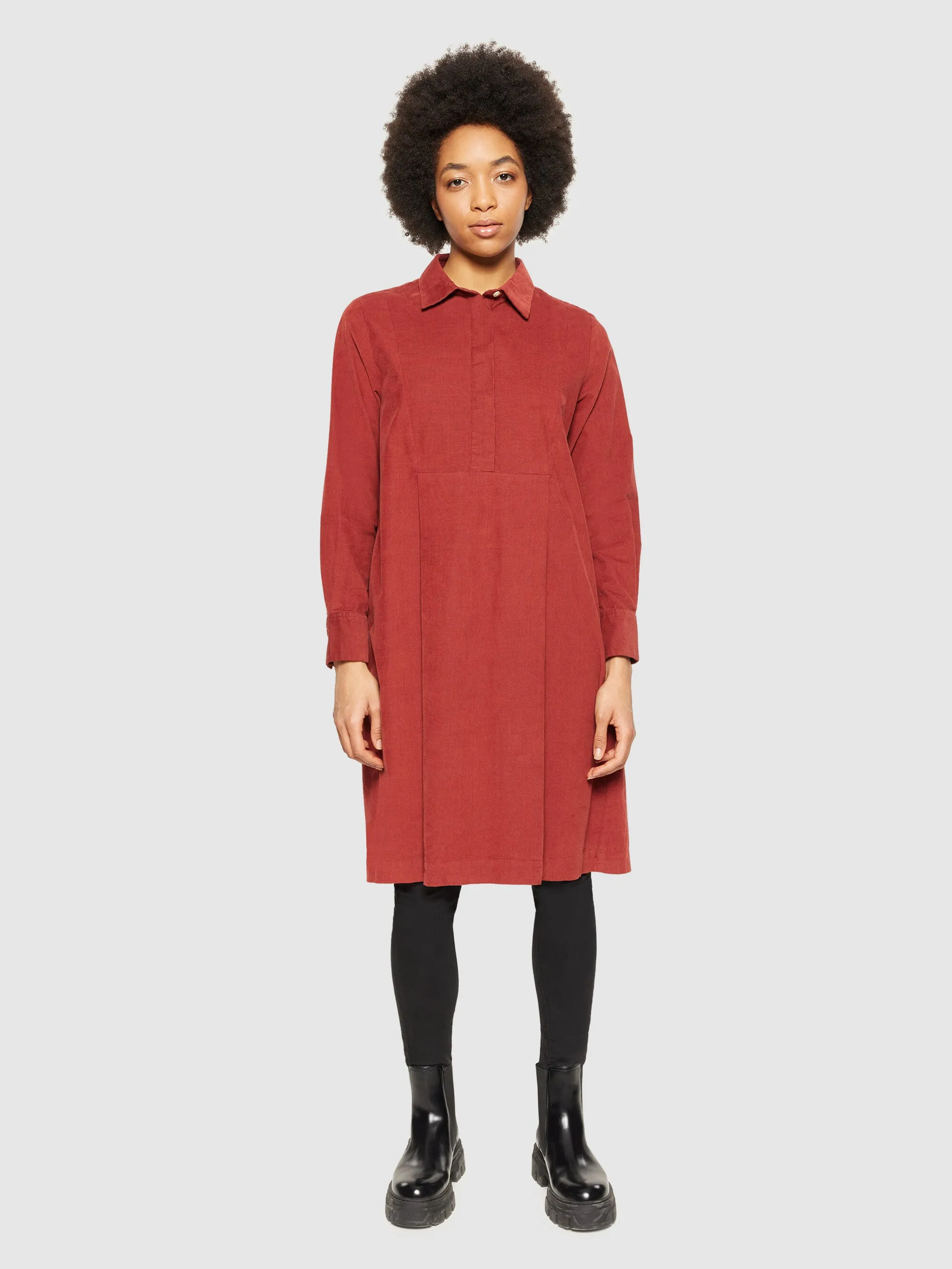 Baby corduroy mid length shirt dress - GOTS/Vegan - Fired Brick