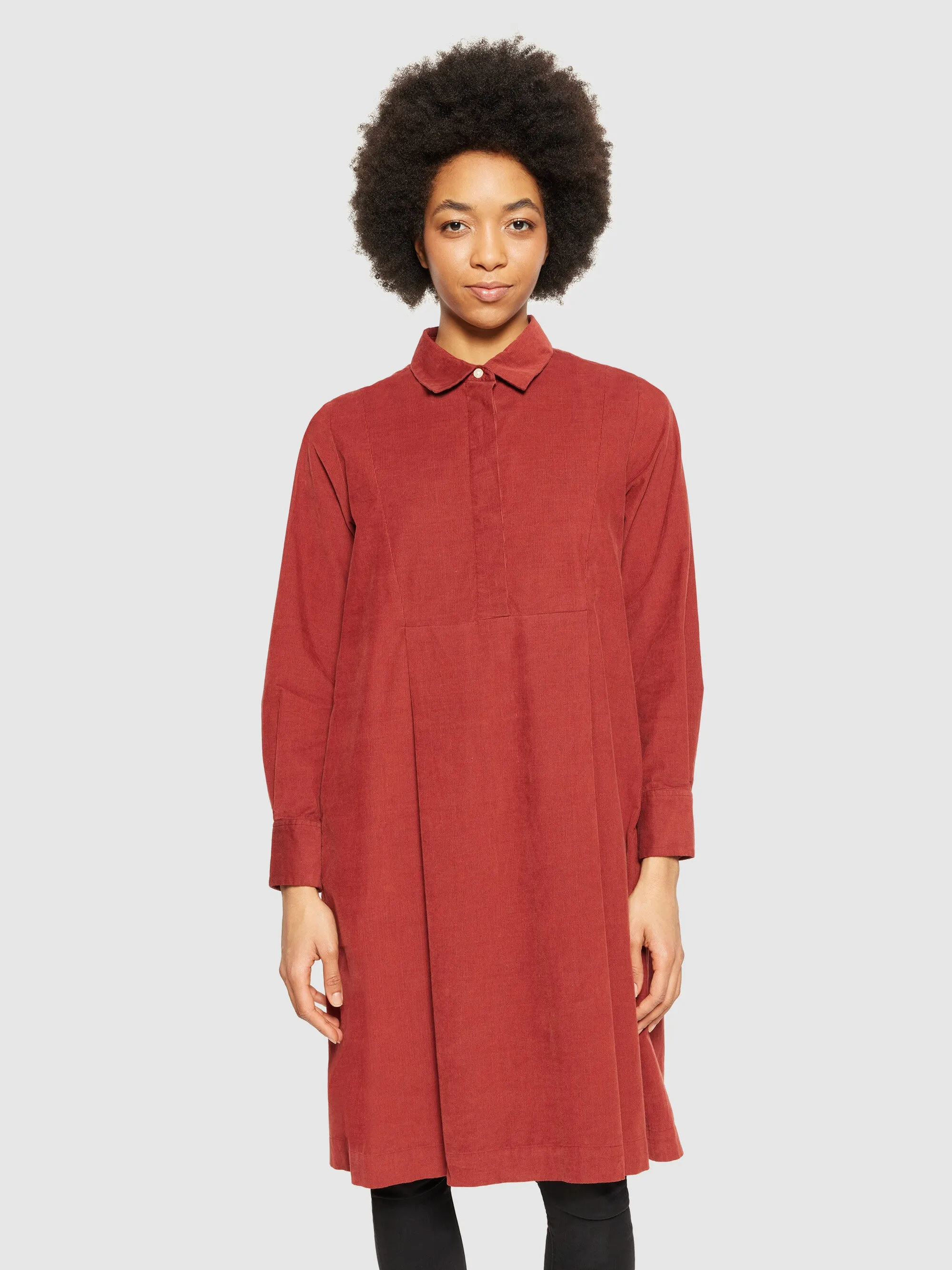 Baby corduroy mid length shirt dress - GOTS/Vegan - Fired Brick