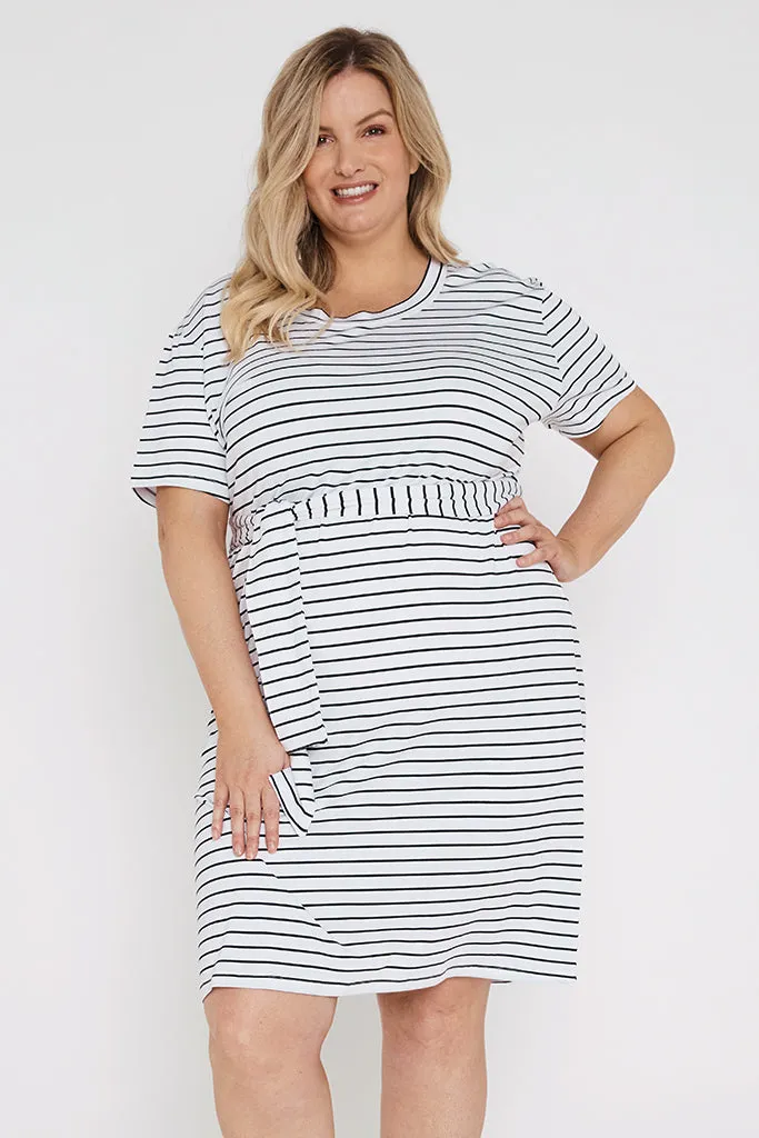 Bamboo T-Shirt Dress - White & Black Stripe