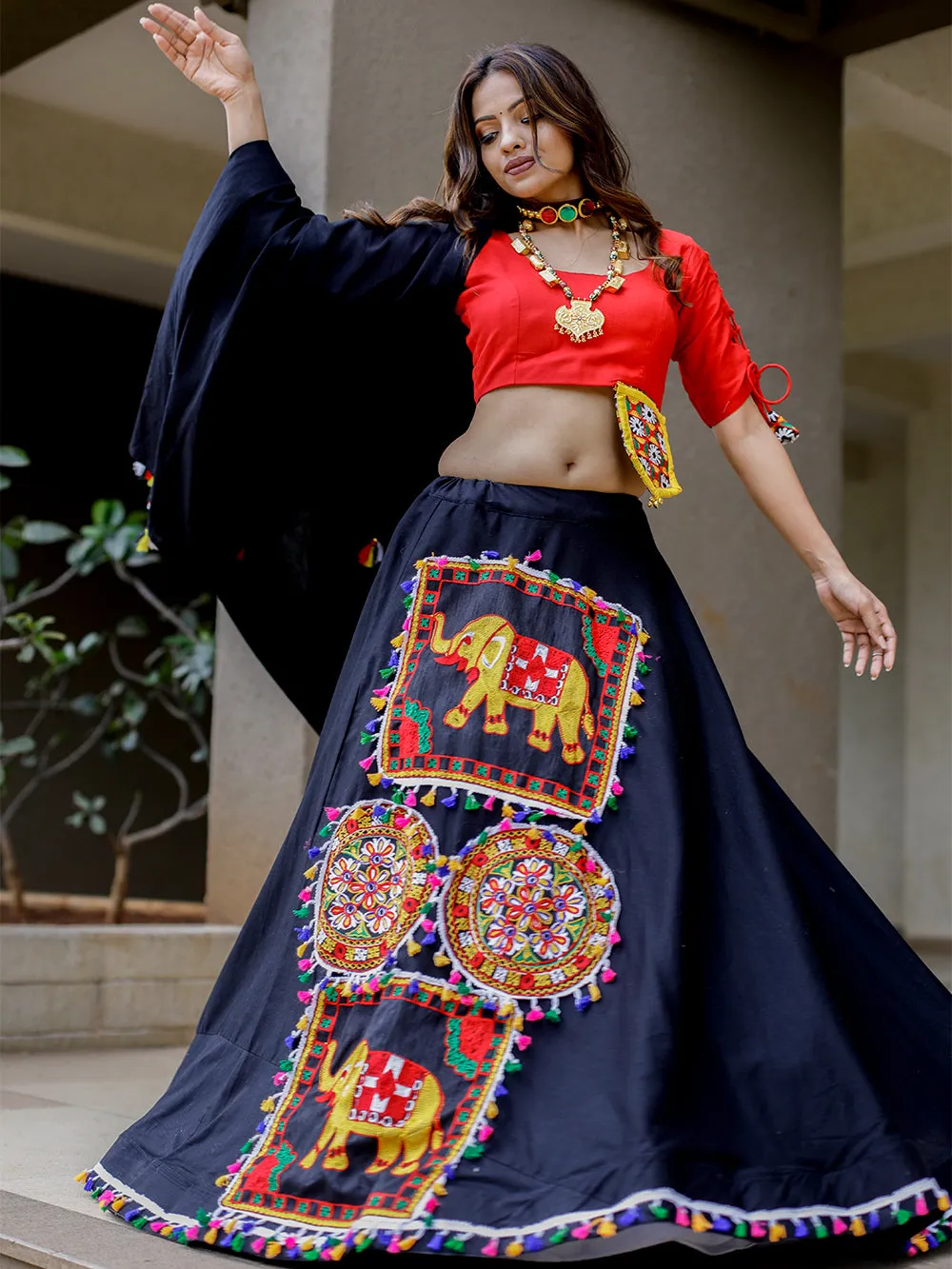 Black Color Embroidered Patch Work Pure Cotton Navaratri Chaniya Choli