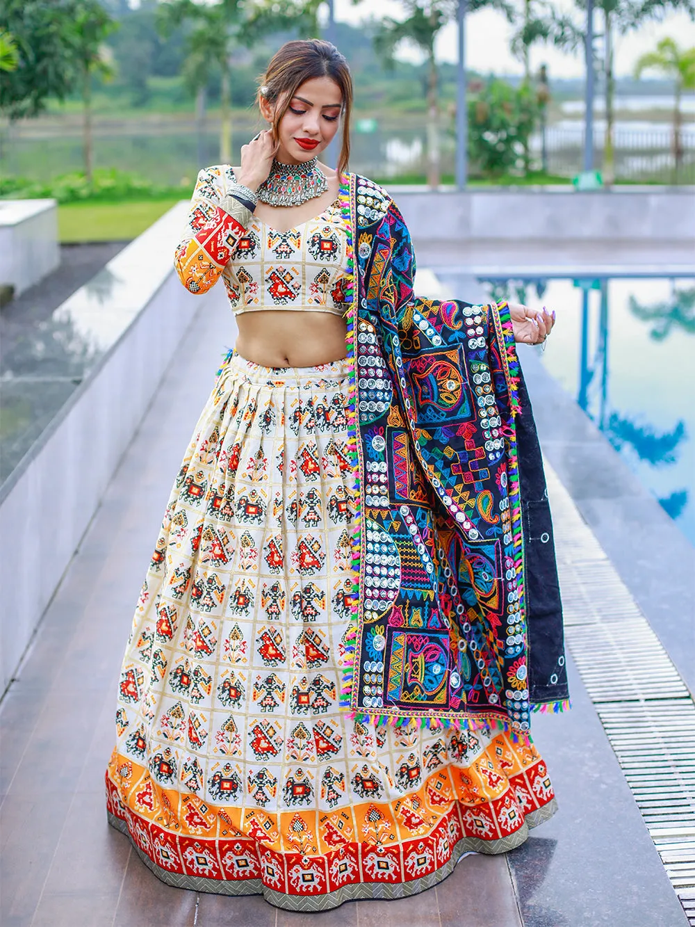 Black Color Foil And Printed Pure Cotton Lehenga Choli