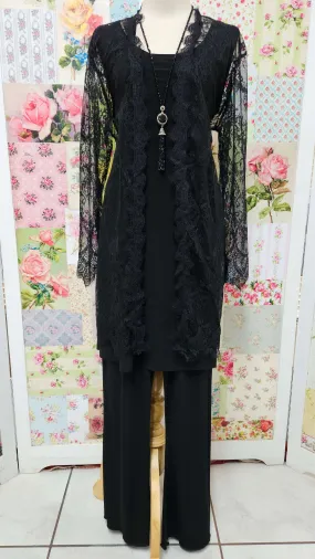 Black Lace Long Sleeve Pants Set LR0658