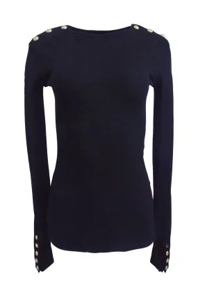 Black Long Sleeved Top with Gold Buttons