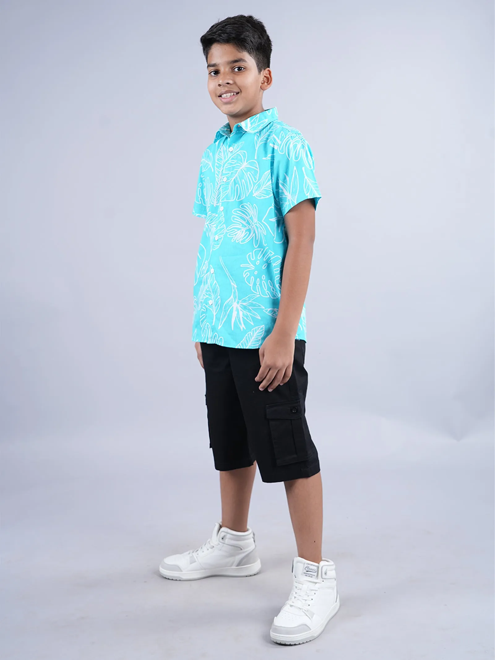 Boys AOP Half Sleeve Shirt & Woven Cargo Short Set