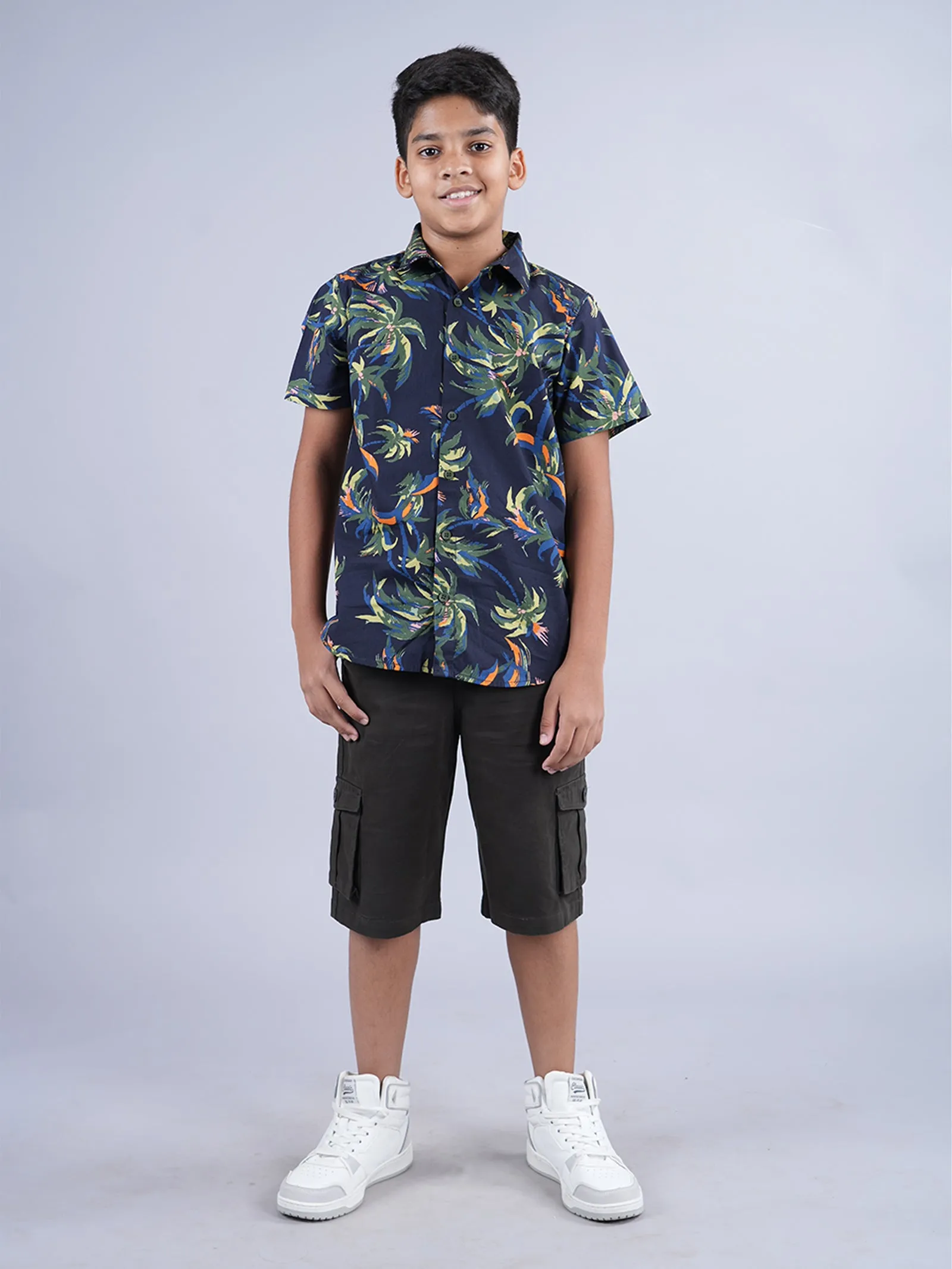 Boys AOP Half Sleeve Shirt & Woven Cargo Short Set