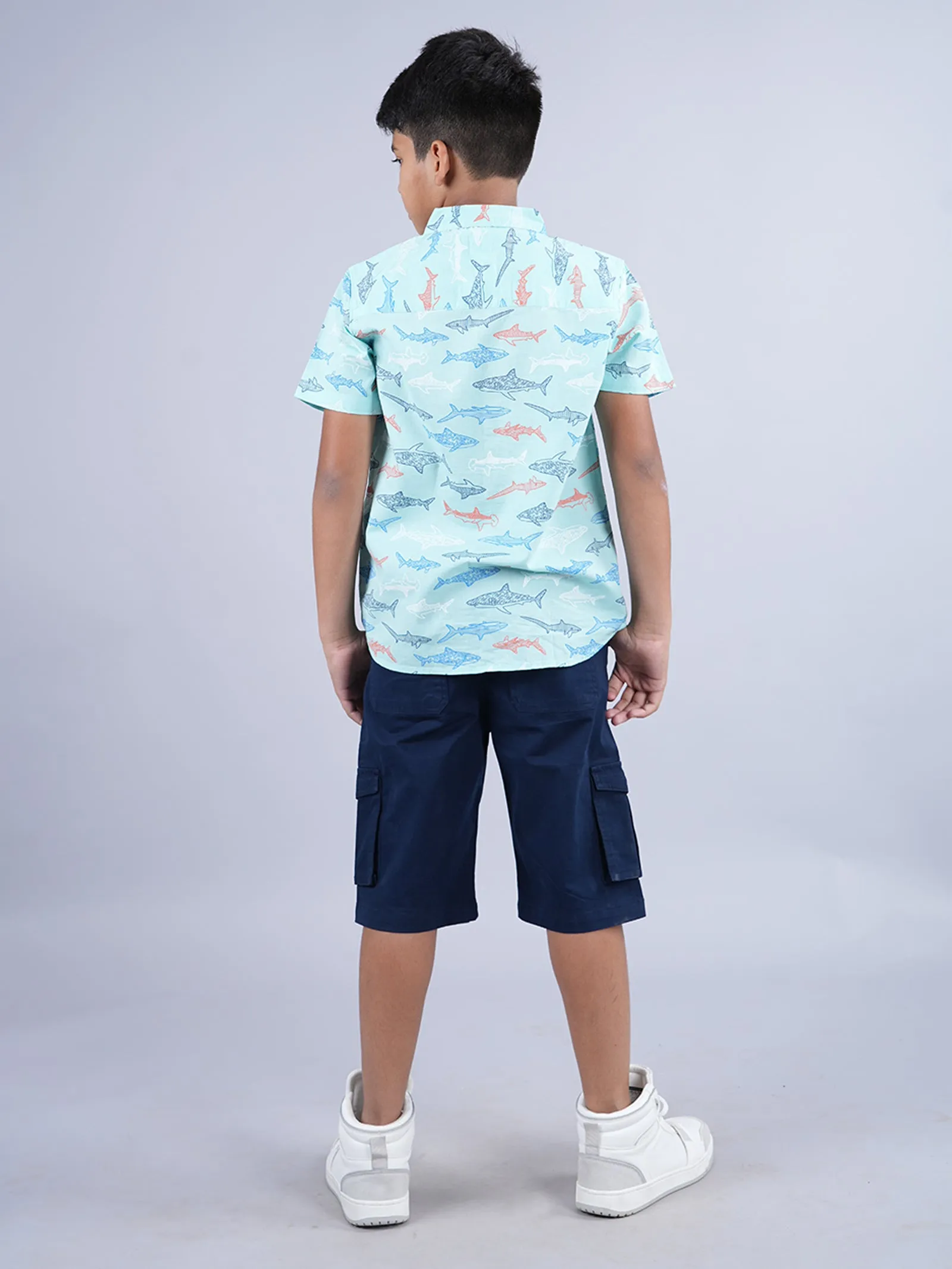 Boys AOP Half Sleeve Shirt & Woven Cargo Short Set