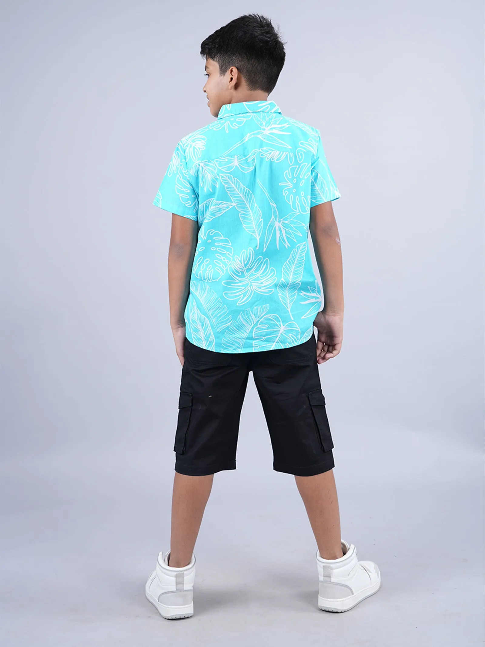 Boys AOP Half Sleeve Shirt & Woven Cargo Short Set