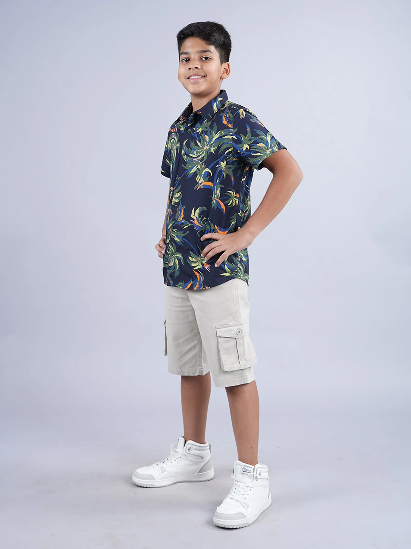 Boys AOP Half Sleeve Shirt & Woven Cargo Short Set