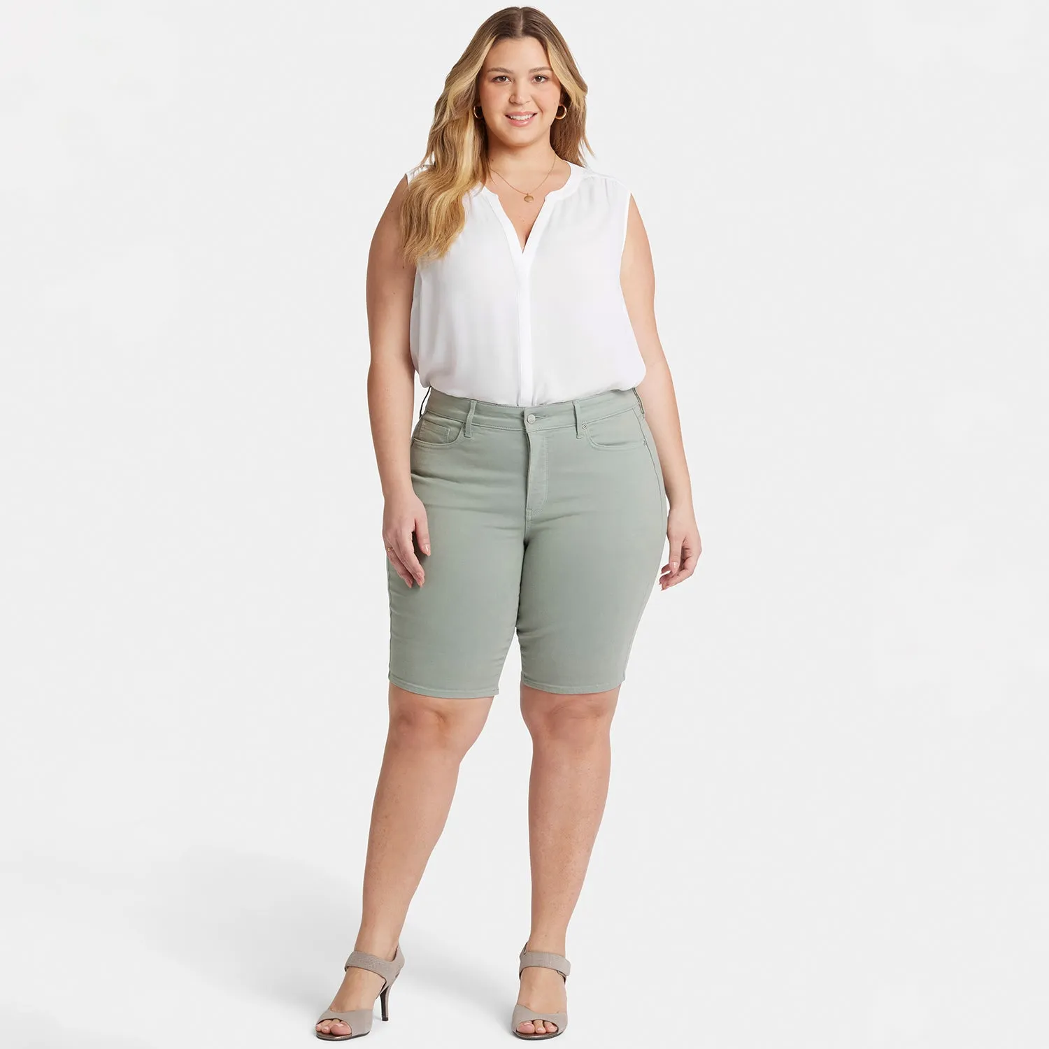 Briella 11 Inch Denim Shorts In Plus Size - Lily Pad