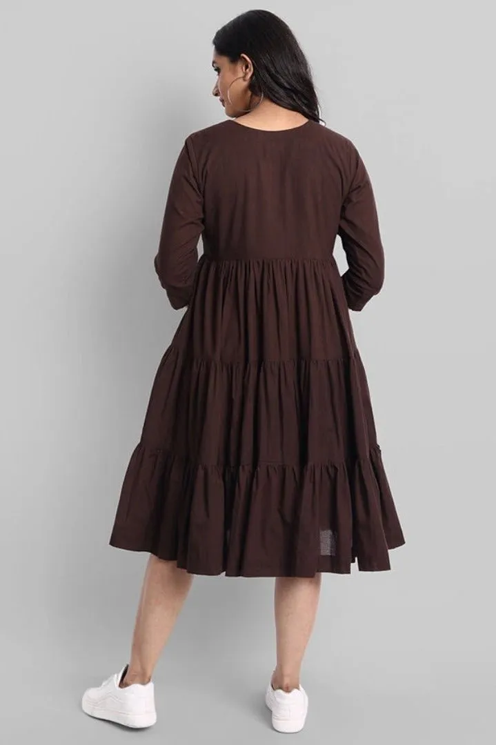 Brown Mul Cotton Graduated Short Dress