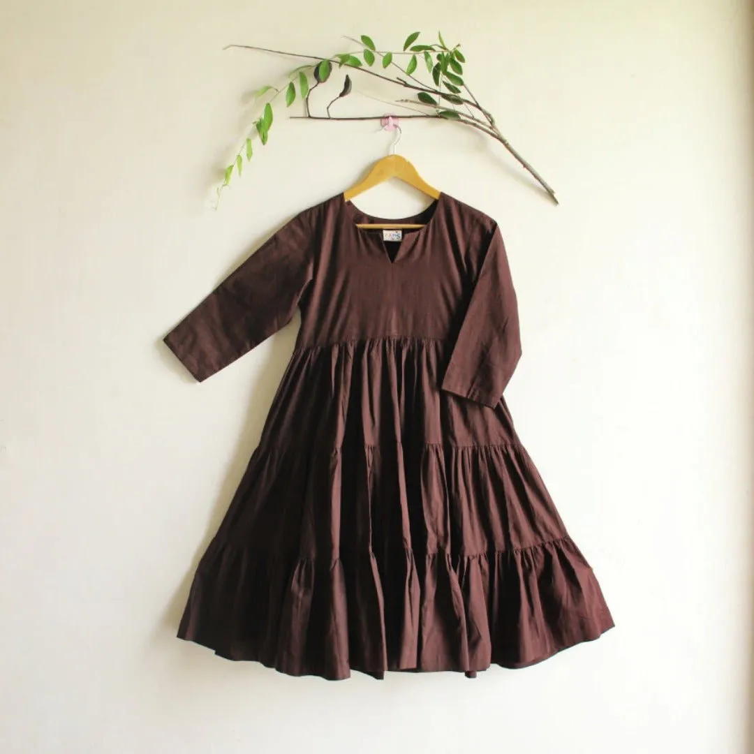 Brown Mul Cotton Graduated Short Dress