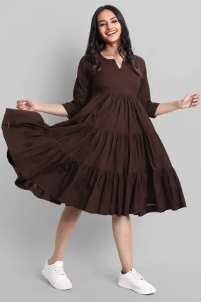 Brown Mul Cotton Graduated Short Dress