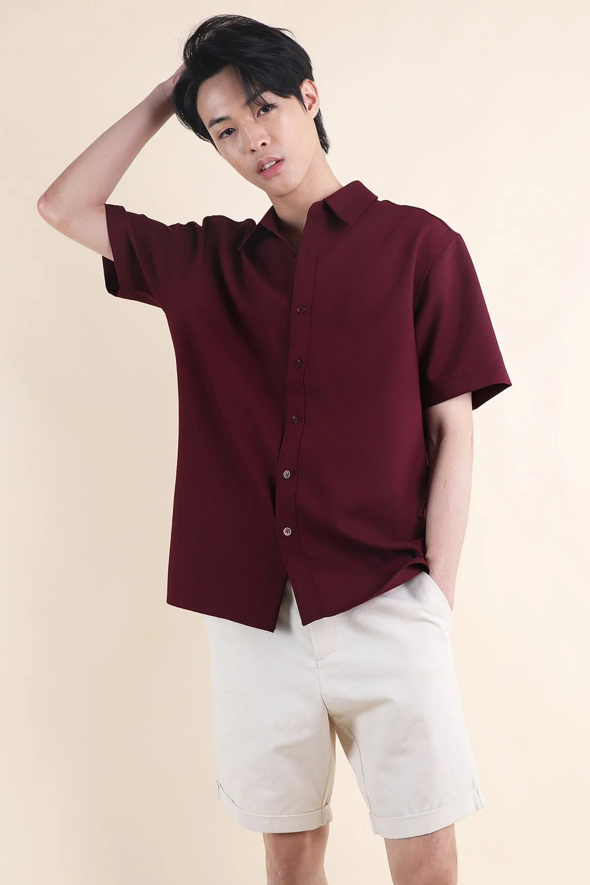 CALLAN BUTTON UP COLLAR SHIRT IN WINE