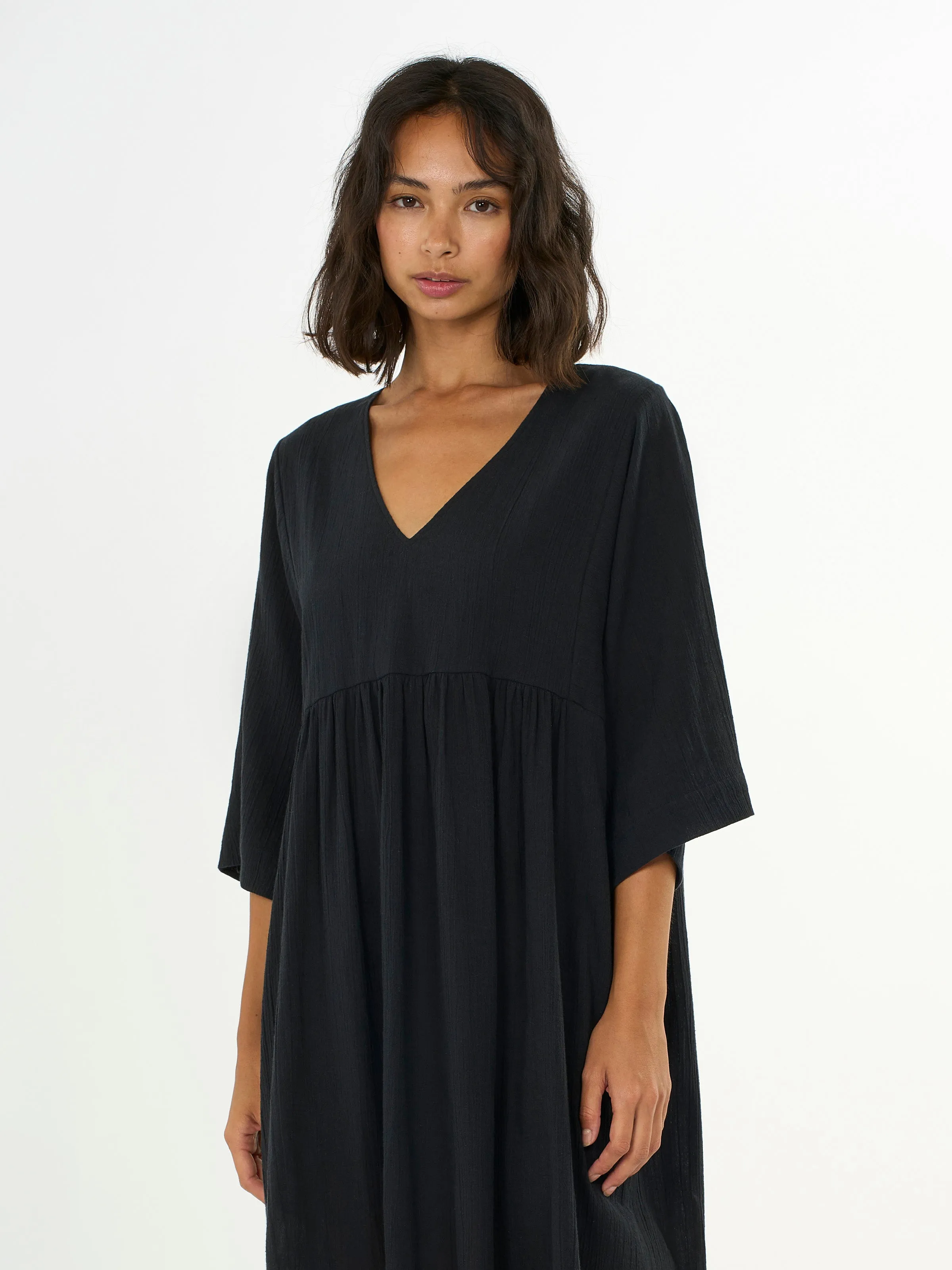 Cotton crepe A-shape dress - Black Jet