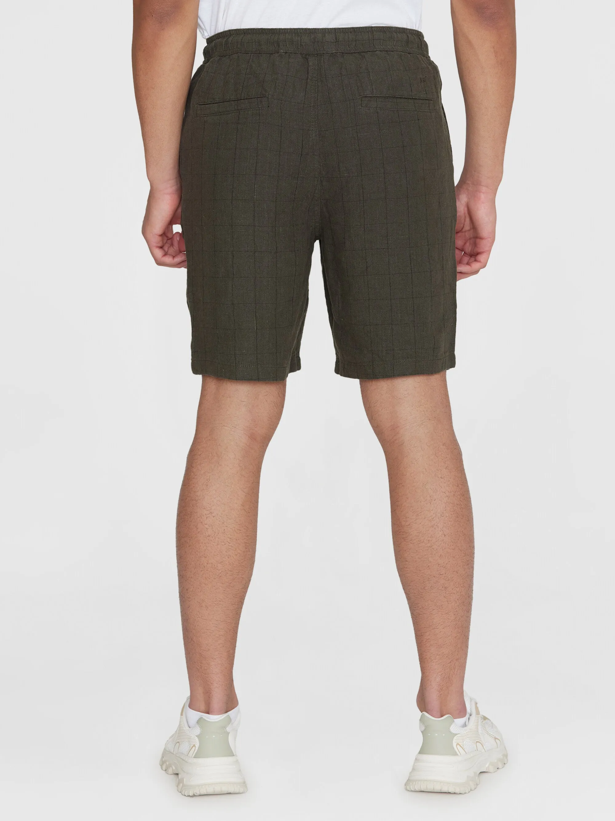 FIG loose checked linen shorts - GOTS/Vegan - Burned Olive