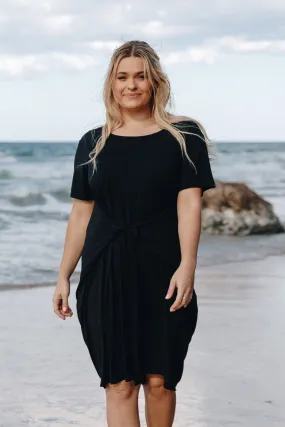 FINAL SALE Short Sleeve Tidal Midi Dress in Black