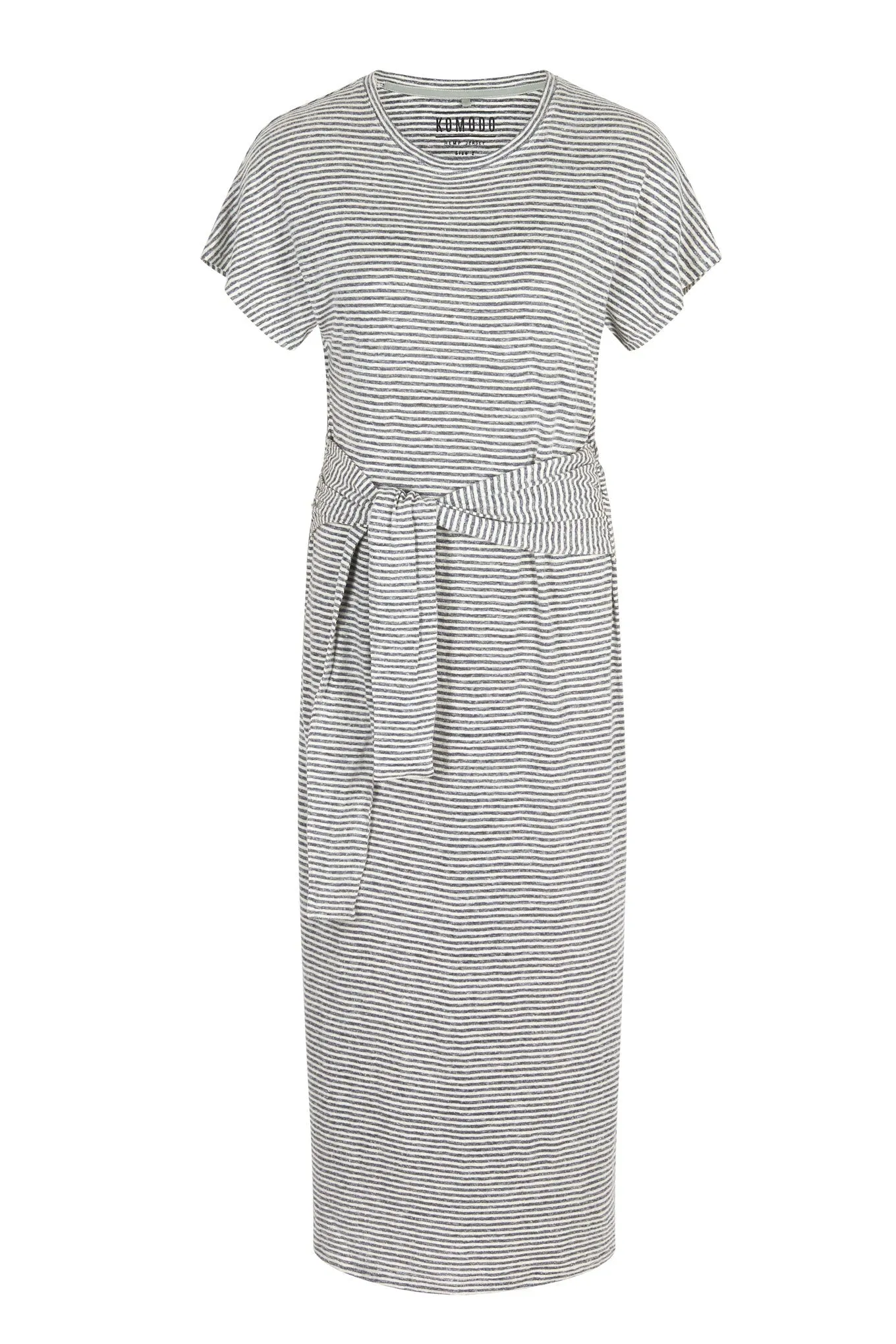 FONDA Organic Linen and Recycled PET Jersey Dress Navy Stripe