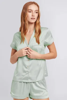 Grace Short Pyjama Set - Sage with Sage Piping