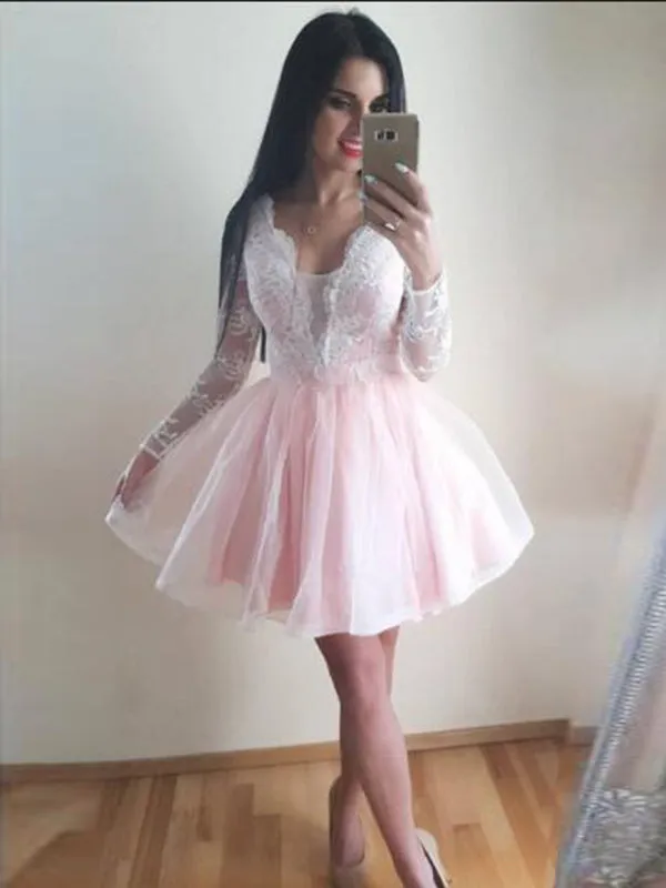 Homecoming Dresses Short, Appliques Prom Dresses, Prom Dresses 2019, Lace Prom Dresses ER1075