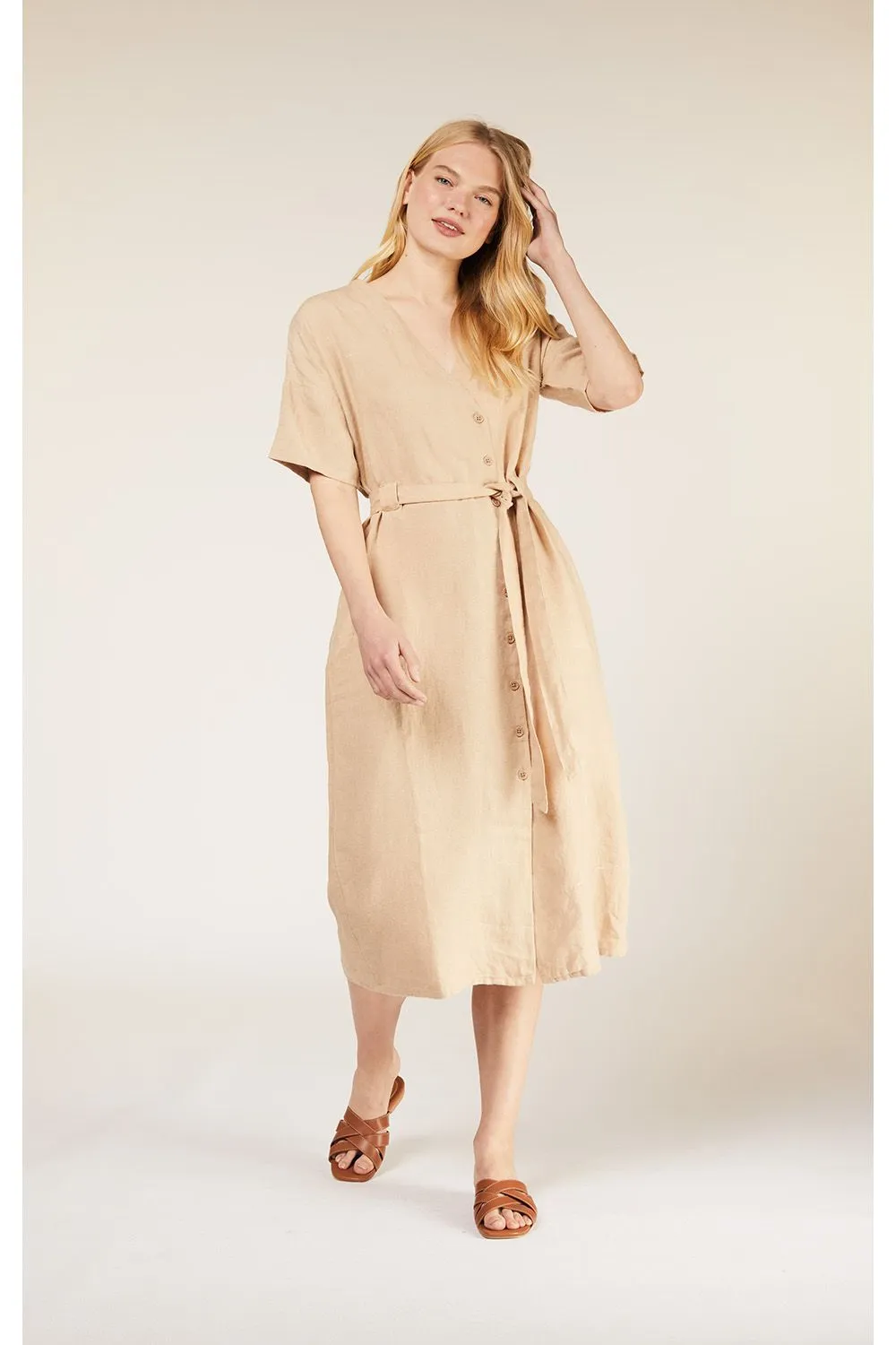 India Linen Dress in Stone