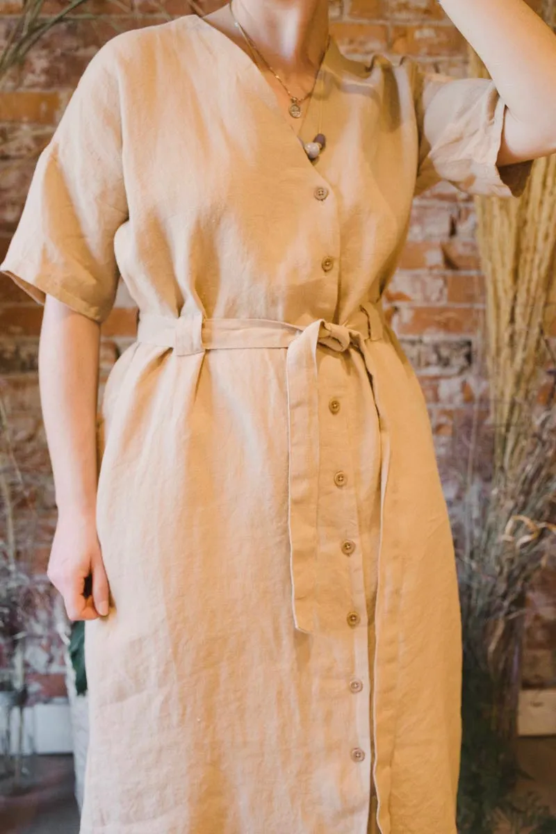 India Linen Dress in Stone