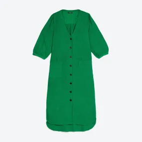 Lowie Linen Viscose Emerald Button Through Dress