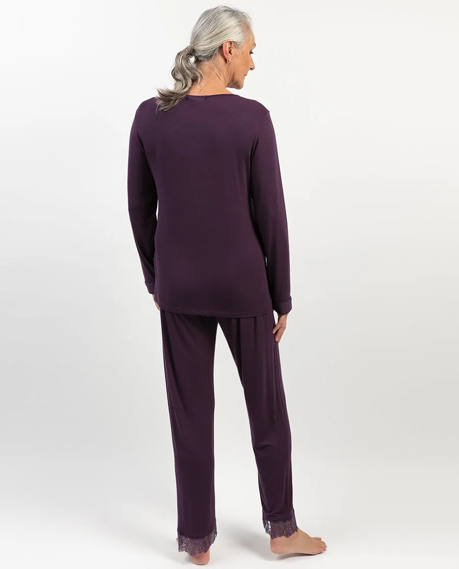 Maeve Lace Detail Purple Jersey Pyjama Set