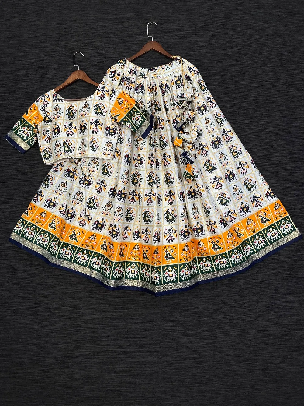 Navy Blue Color Foil And Printed Pure Cotton Lehenga Choli With Bandhej Silk Dupatta