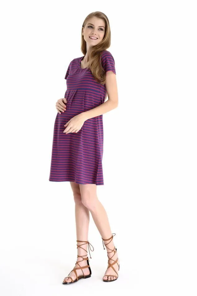 Patience Red Stripe Short Sleeve Maternity Dress