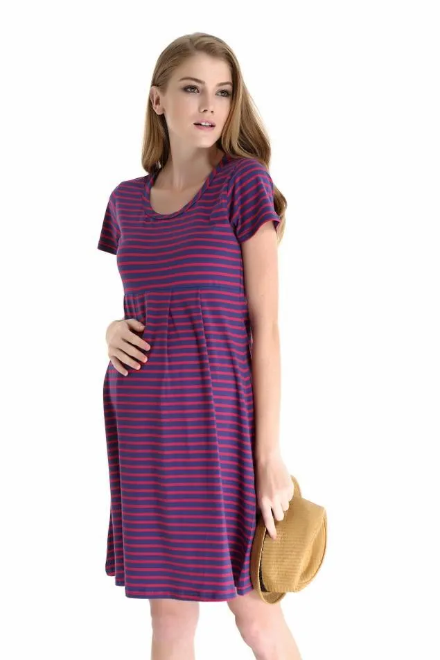 Patience Red Stripe Short Sleeve Maternity Dress