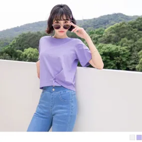 PURE COLOR ROUND NECK SHORT SLEEVE COTTON CROP TOPS