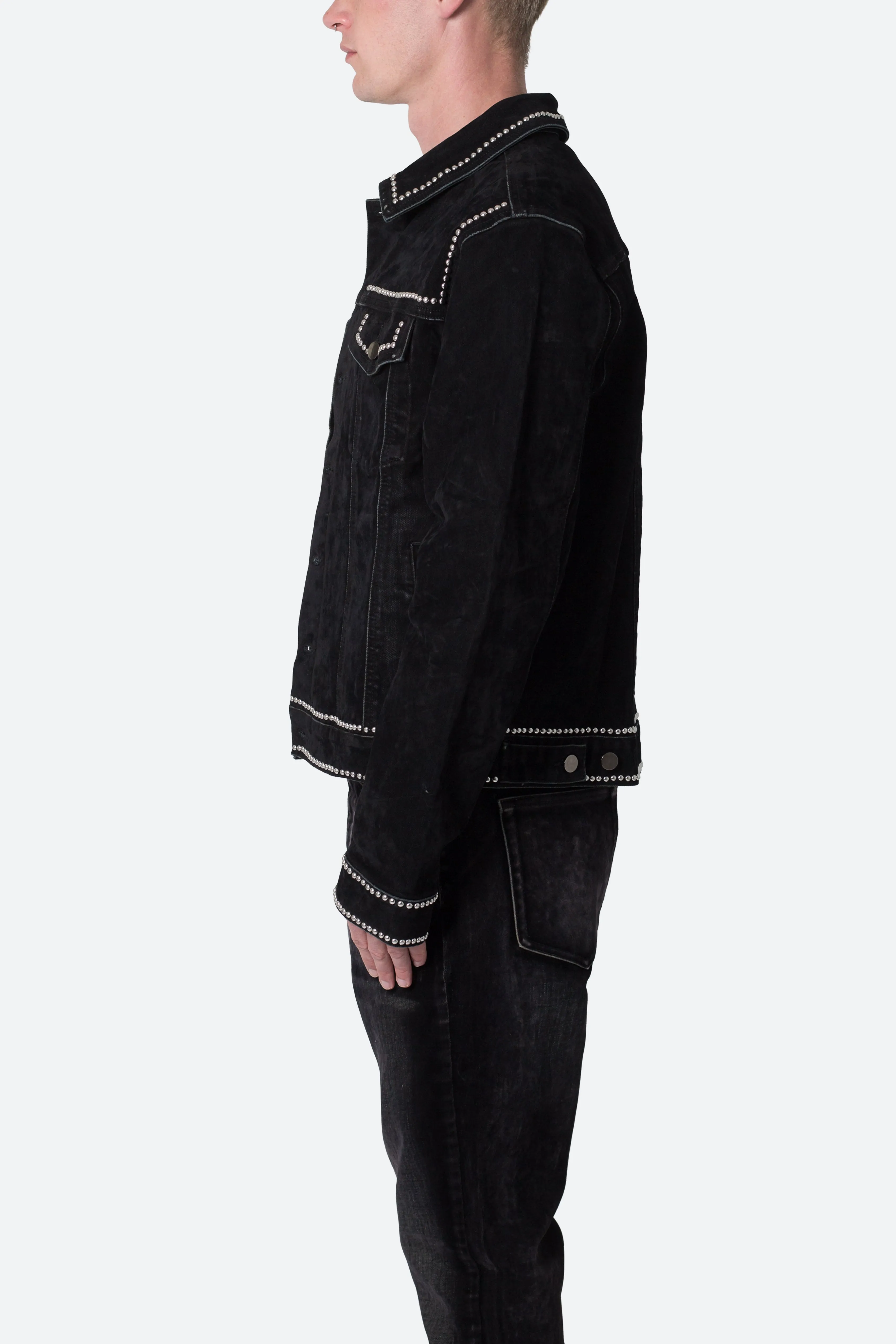 Studded Suede Denim Jacket - Black